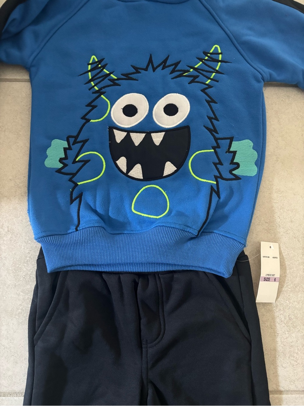 Blue Monster Sweatshirt and Black Joggers Set Boys size 6